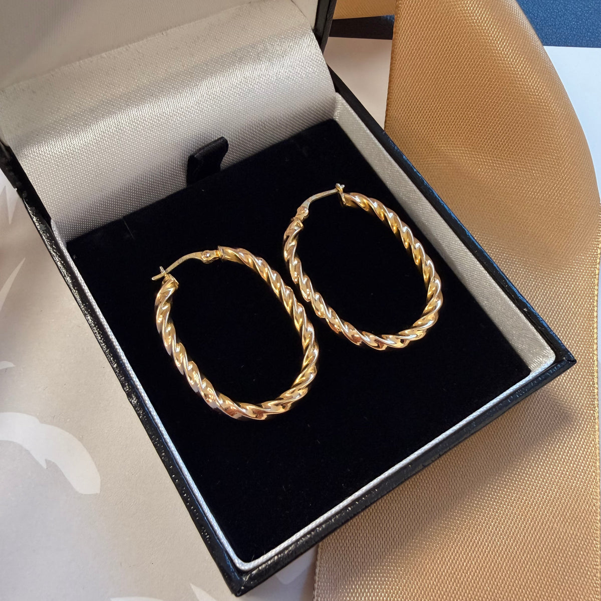 9ct Yellow Gold Twisted Hoop Earrings – view 2