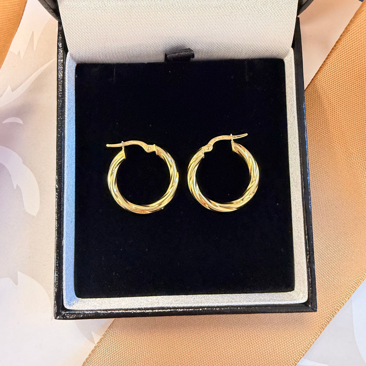 9ct Yellow Gold Twisted Hoop Earrings – view 3