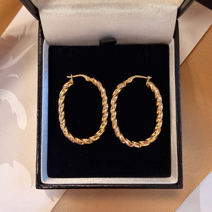 9ct Yellow Gold Twisted Hoop Earrings – view 3