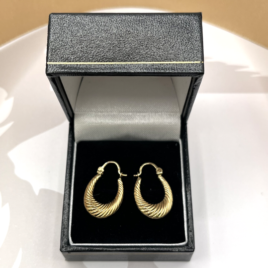 9ct Yellow Gold Twisted Ribbed Creole Hoop Earrings