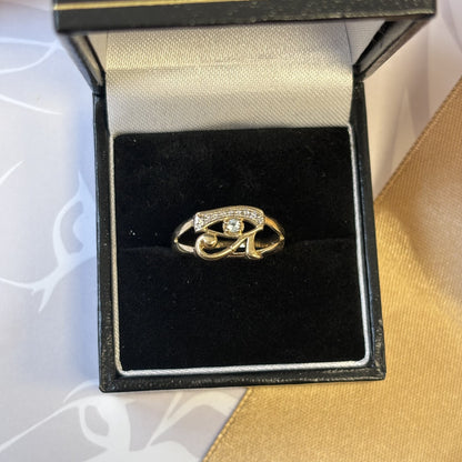 9ct Gold Eye design Aquamarine Diamond Ring