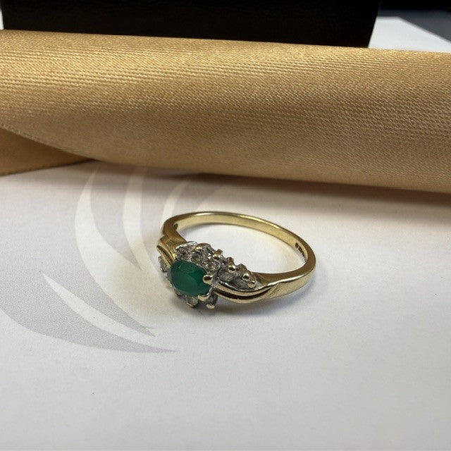 9ct Emerald and Diamond Dress Ring