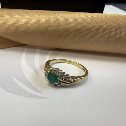 9ct Emerald and Diamond Dress Ring