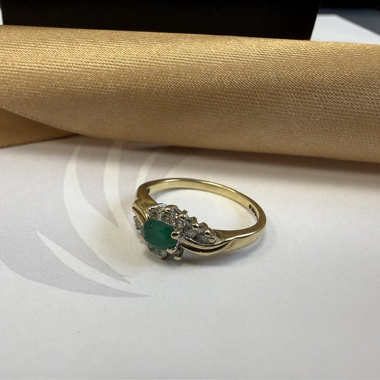 9ct Emerald and Diamond Dress Ring