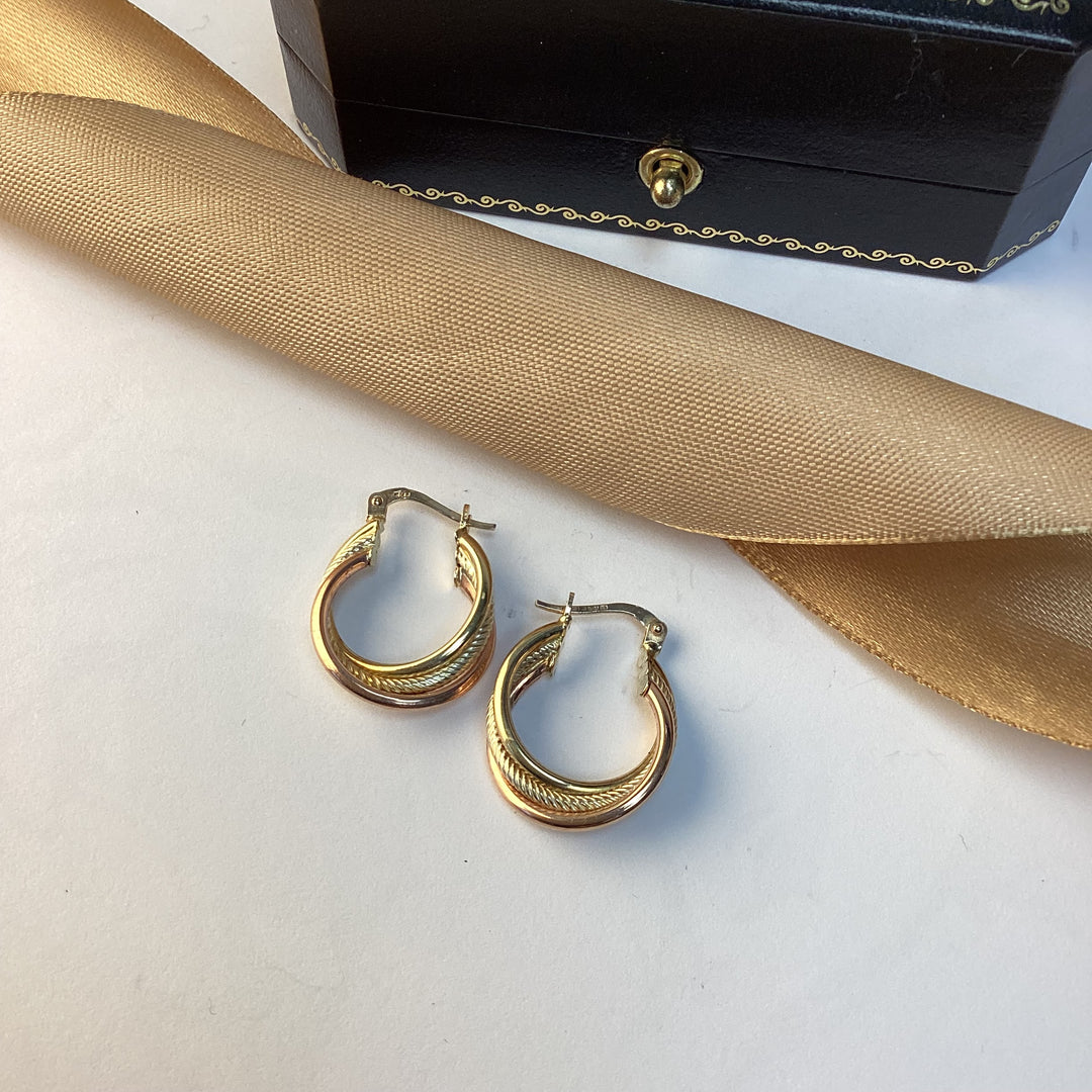 9ct Yellow Gold Tri-Colour Creole Hoop Earrings