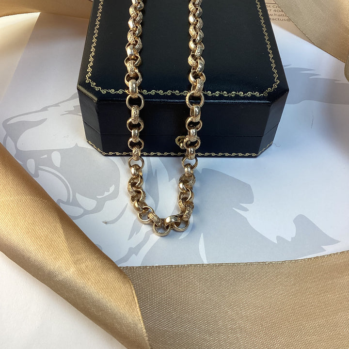 9ct Yellow Gold Patterned Belcher Chain - 22