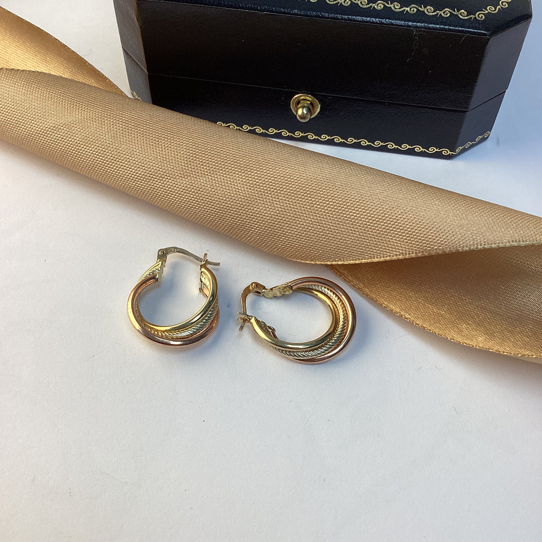 9ct Yellow Gold Tri-Colour Creole Hoop Earrings