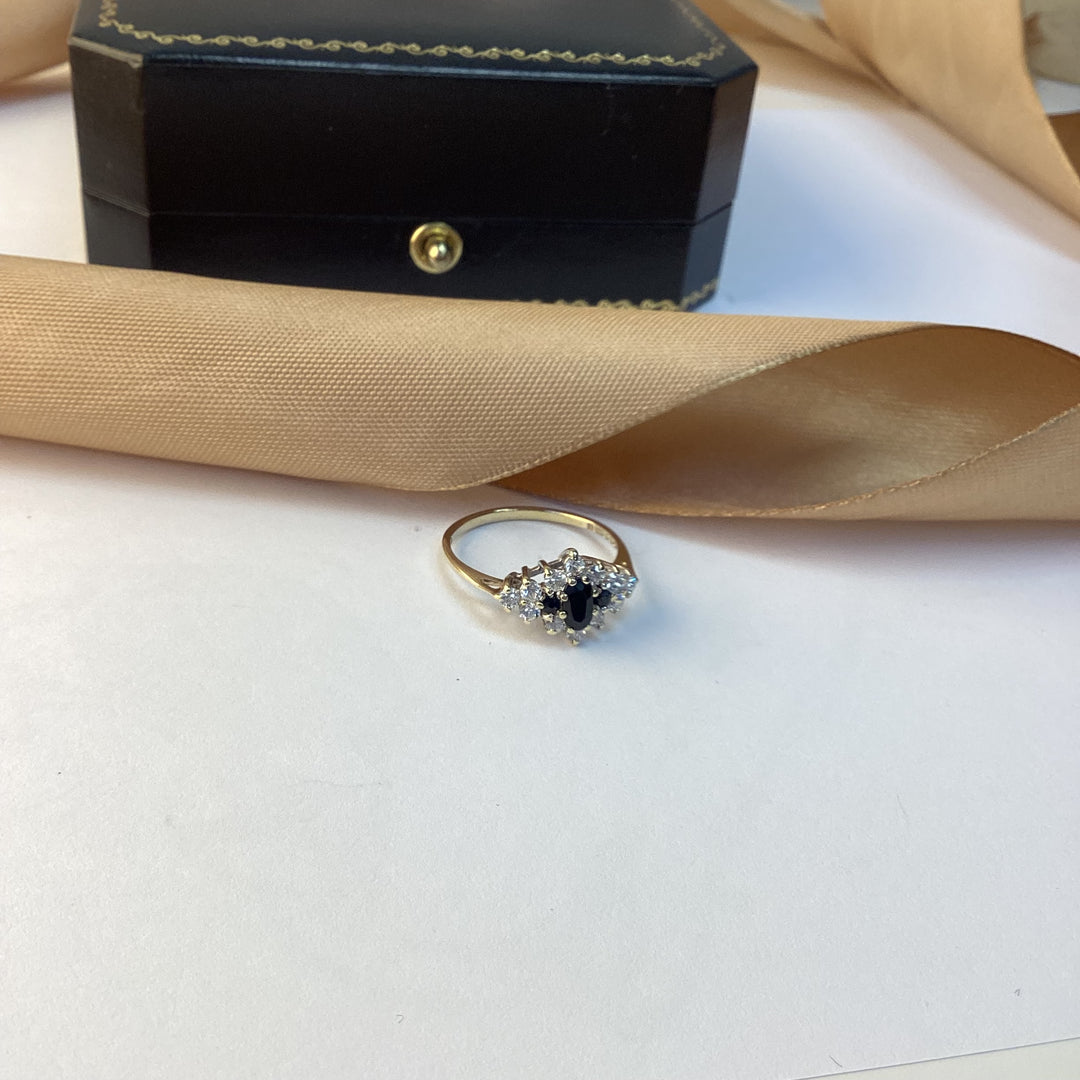 9ct Yellow Gold Sapphire and Cubic Zirconia Cluster Ring