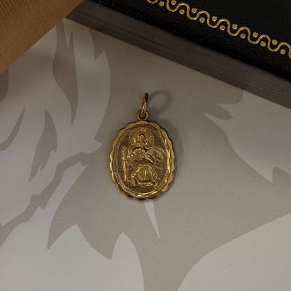 9ct Gold St Christopher Oval Pendant