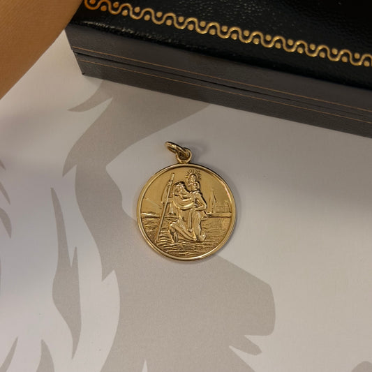 9ct Gold Round St Christopher Pendant