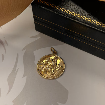 9ct Gold Round St Christopher Pendant