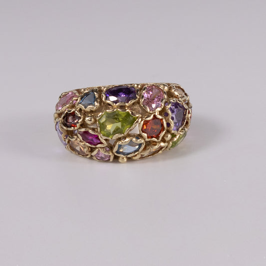 9ct Yellow Gold Multi-Gemstone Dome Ring