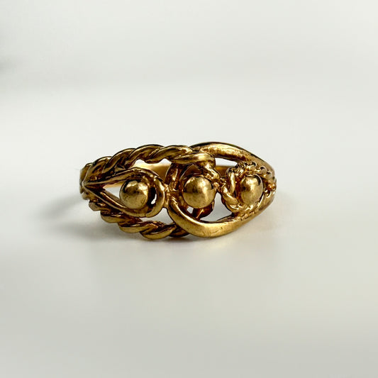9ct Yellow Gold Rope and Bead Detail Ring