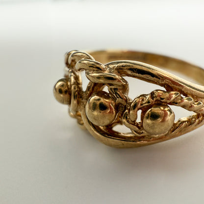 9ct Yellow Gold Rope and Bead Detail Ring
