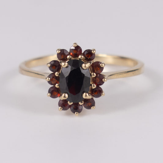 9ct Yellow Gold Garnet Cluster Ring
