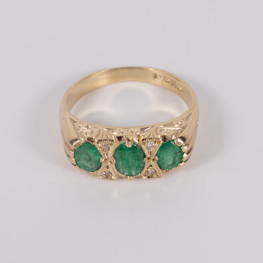 9ct Yellow Gold Trilogy Emerald and Diamond Ring