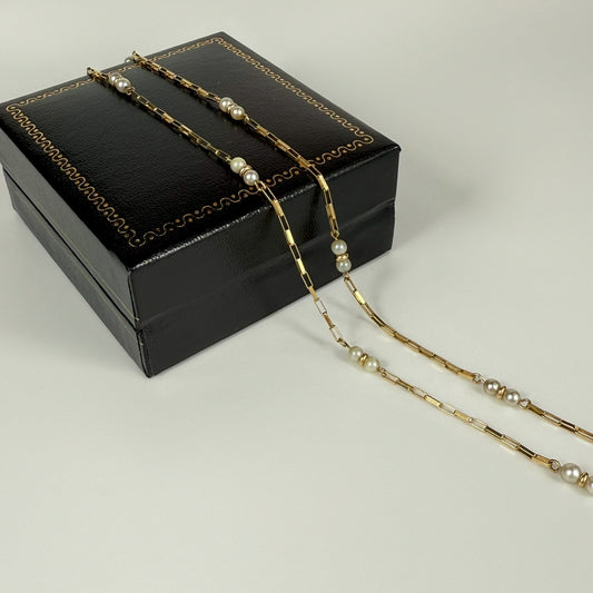 9ct Yellow Gold and Pearl 18 inch Necklace