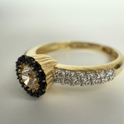 9ct Yellow Gold Black and Clear Cubic Zirconia Cluster Ring