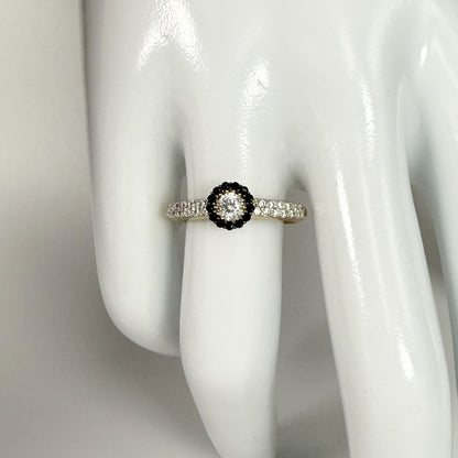 9ct Yellow Gold Black and Clear Cubic Zirconia Cluster Ring