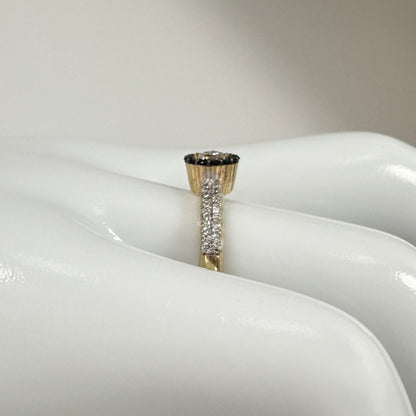 9ct Yellow Gold Black and Clear Cubic Zirconia Cluster Ring