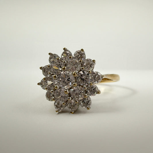 9ct Yellow Gold Large Cubic Zirconia Cluster Ring