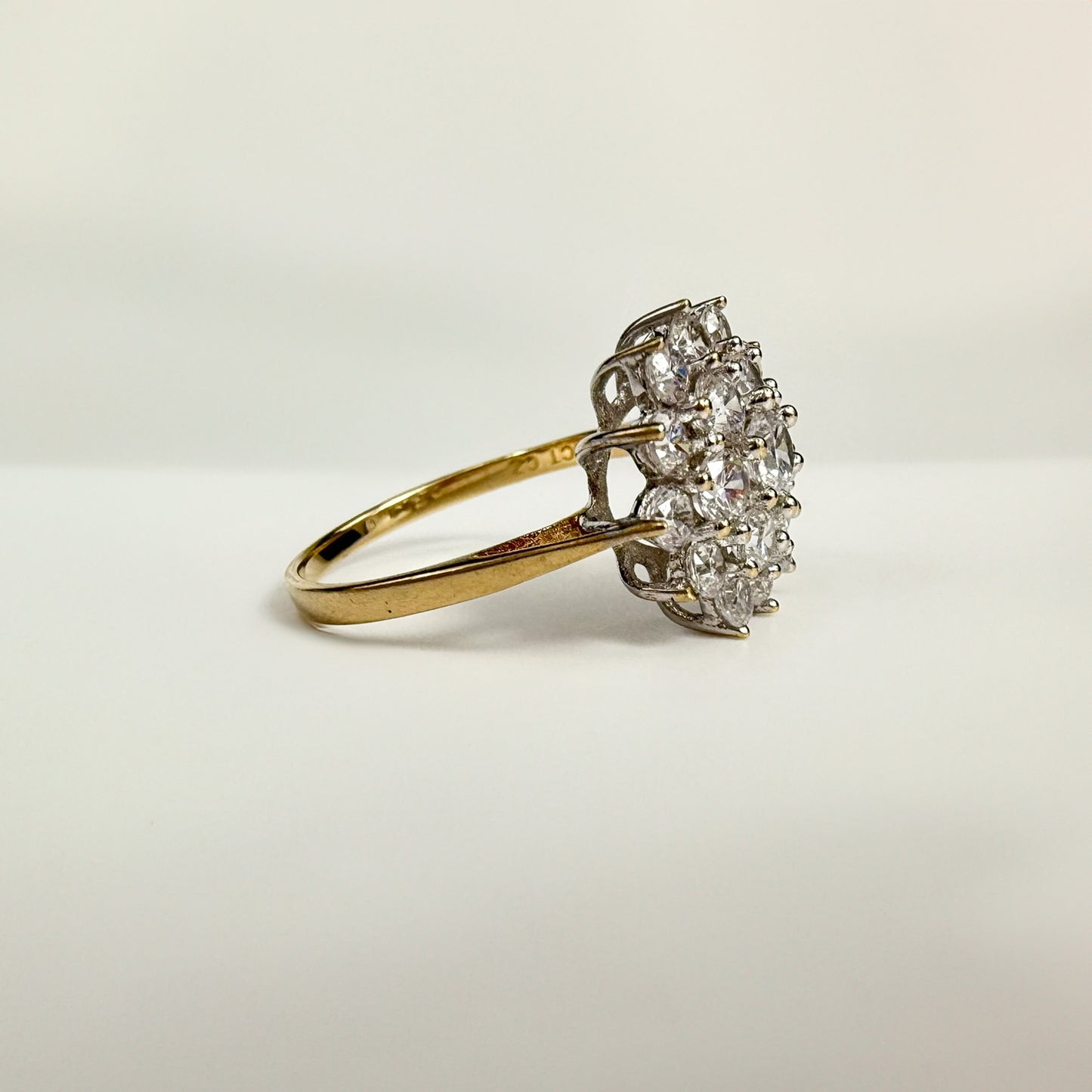 9ct Yellow Gold Large Cubic Zirconia Cluster Ring