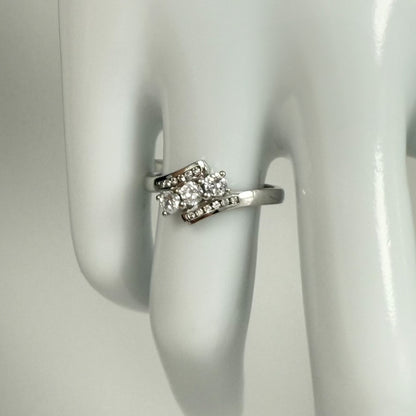 9ct White Gold Cubic Zirconia Three-Stone Ring with Channel Set Shoulders