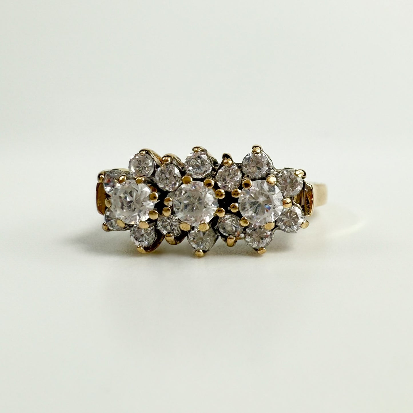 9ct yellow Gold Triple Cubic Zirconia Cluster Ring