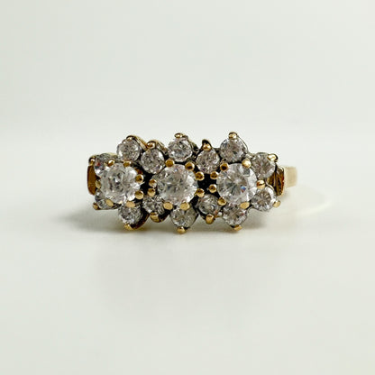 9ct yellow Gold Triple Cubic Zirconia Cluster Ring