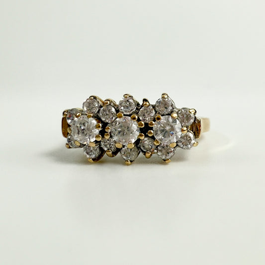 9ct yellow Gold Triple Cubic Zirconia Cluster Ring