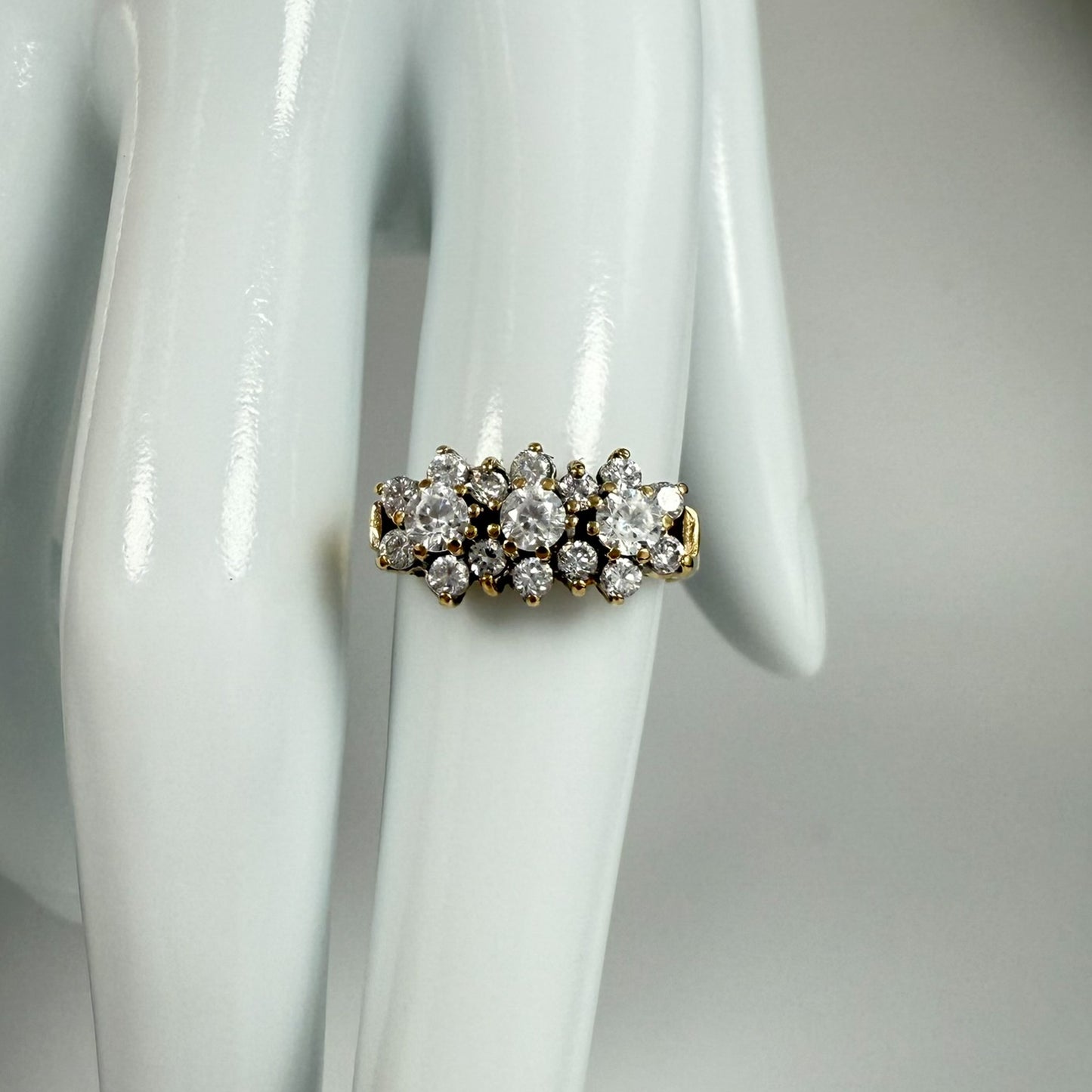 9ct yellow Gold Triple Cubic Zirconia Cluster Ring
