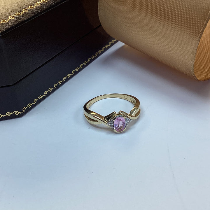 9ct Yellow Gold Pink Sapphire and Diamond Dress Ring