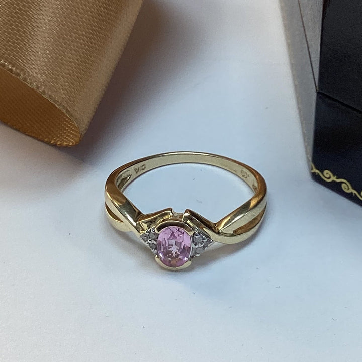 9ct Yellow Gold Pink Sapphire and Diamond Dress Ring