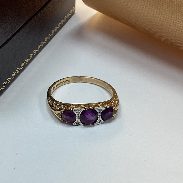 9ct Yellow Gold Amethyst and Diamond Dress Ring