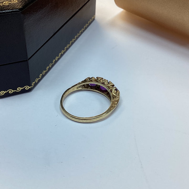 9ct Yellow Gold Amethyst and Diamond Dress Ring