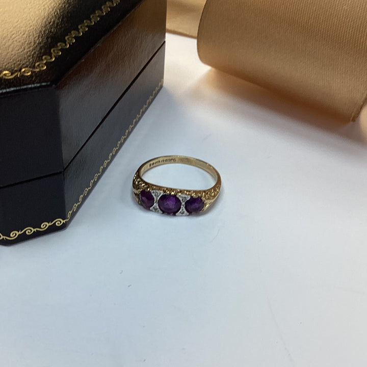 9ct Yellow Gold Amethyst and Diamond Dress Ring