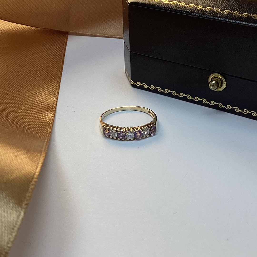 9ct Yellow Gold Pale Amethyst and Cubic Zirconia Ring