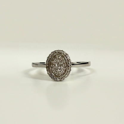 9ct White Gold Oval Diamond Cluster Halo Ring