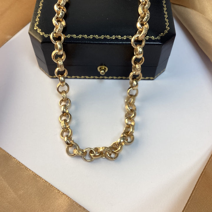 9ct Yellow Gold Patterned Belcher Chain - 24 Inch