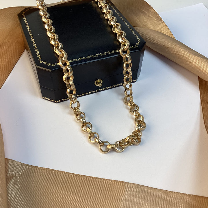 9ct Yellow Gold Patterned Belcher Chain - 24 Inch