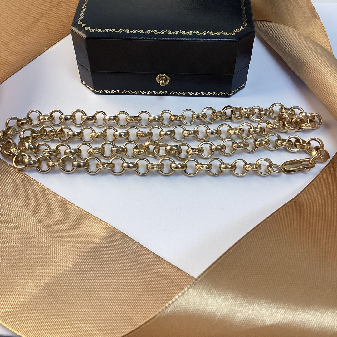 9ct Yellow Gold Patterned Belcher Chain - 24 Inch