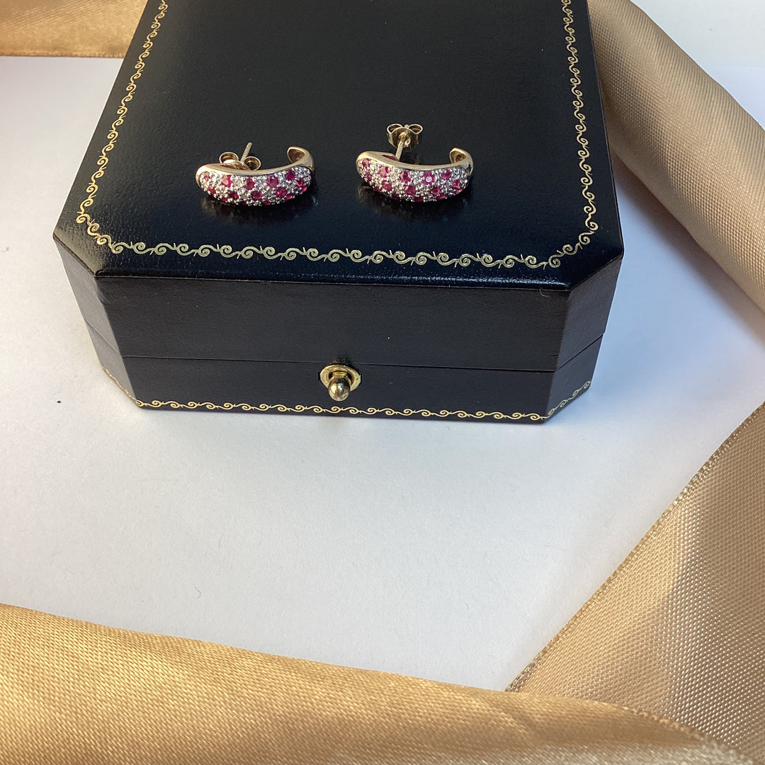 9ct Yellow Gold Ruby and Diamond Cuff Earrings