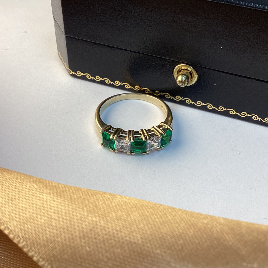 9ct Yellow Gold Green and White Eternity Ring