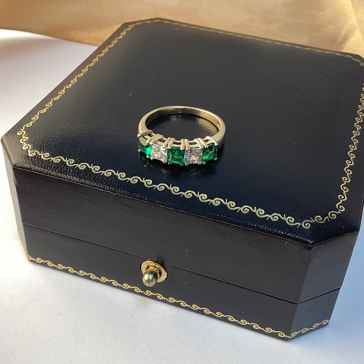 9ct Yellow Gold Green and White Eternity Ring