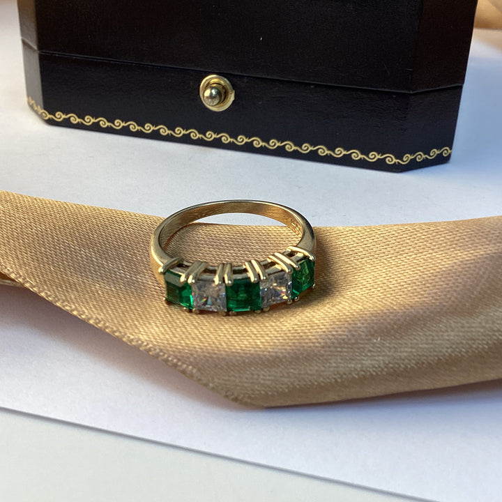 9ct Yellow Gold Green and White Eternity Ring