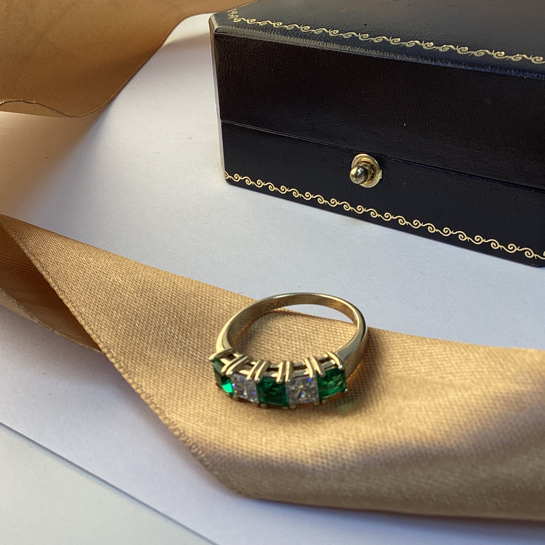 9ct Yellow Gold Green and White Eternity Ring