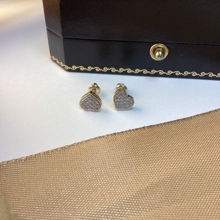 9ct Yellow Gold Diamond Heart Stud Earrings