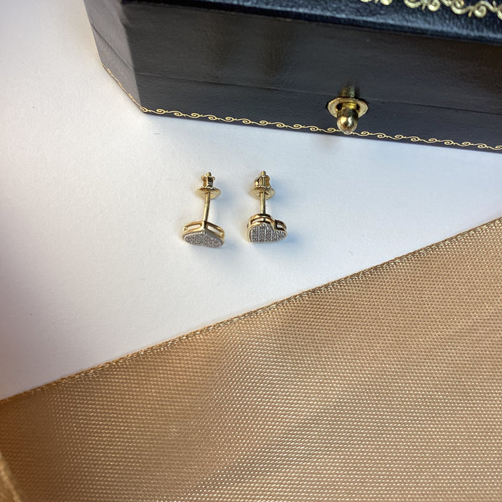 9ct Yellow Gold Diamond Heart Stud Earrings