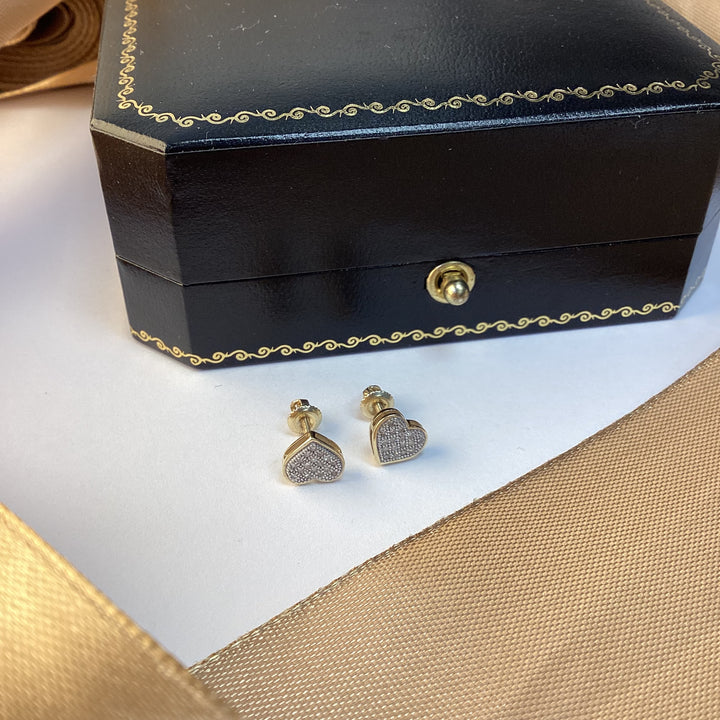 9ct Yellow Gold Diamond Heart Stud Earrings