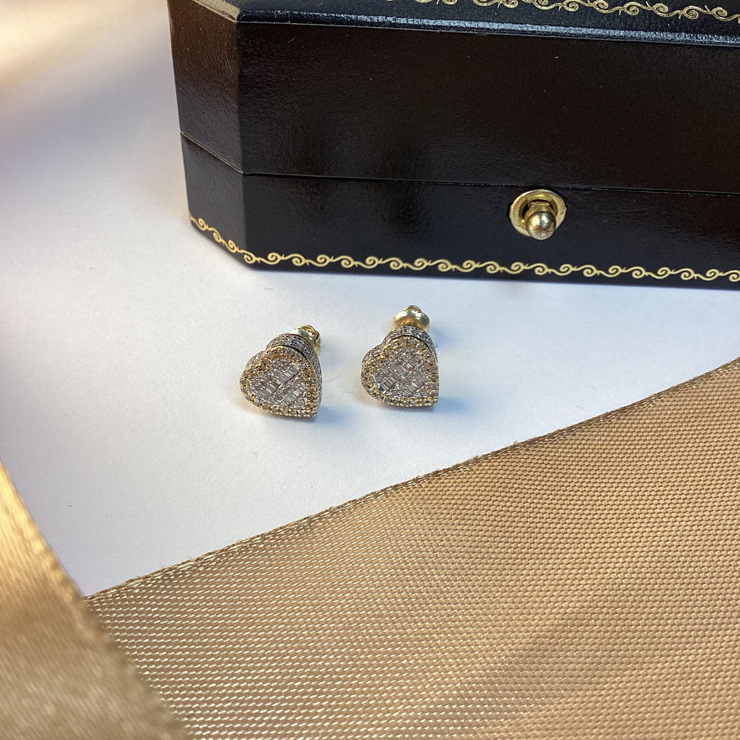 9ct Yellow Gold Diamond Heart Stud Earrings